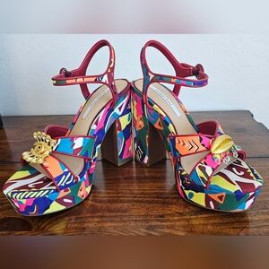 Gianni Bini Multicolor Platform Sandals W/Gold Accents Size 6 NWOB